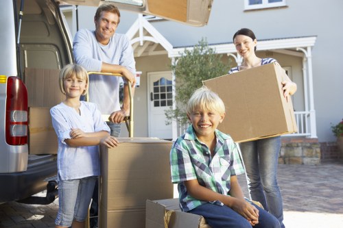 A safe loading area with organized moving equipment