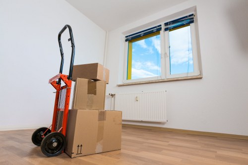 Room-by-room packed boxes ready for transport during a Barnet relocation